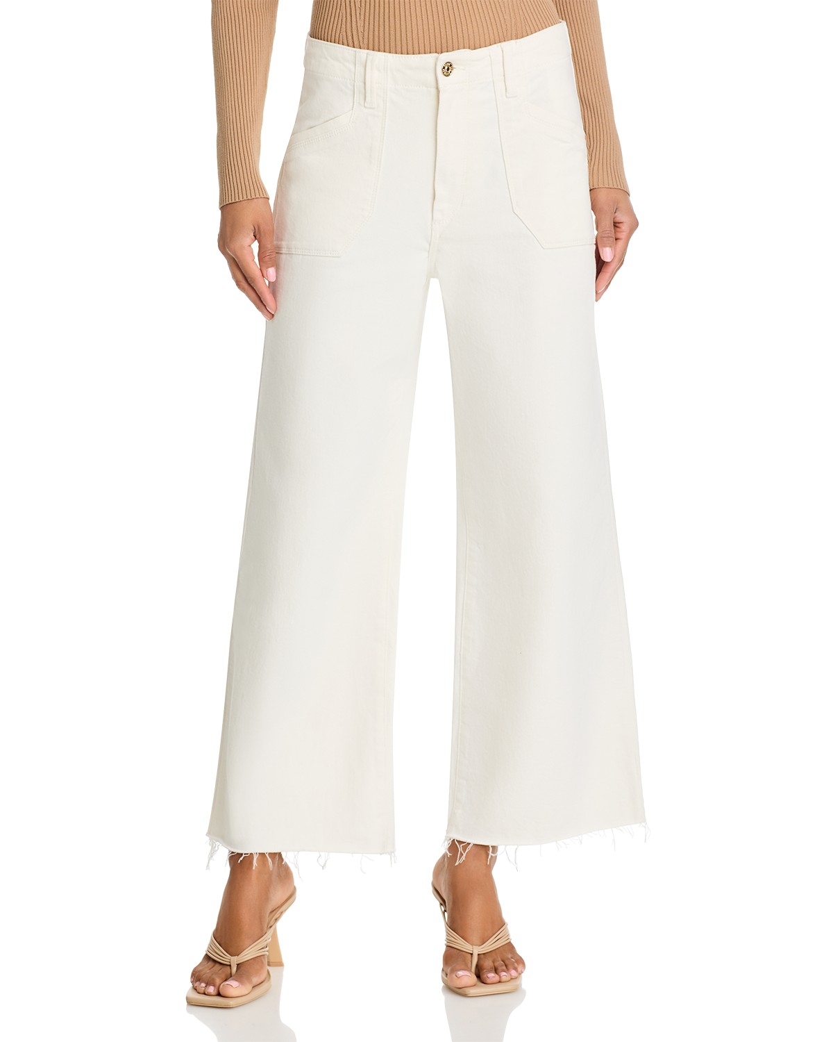 Anessa High Rise Wide Leg Ankle Jeans in Tonal Ecru