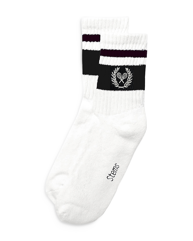 Stems Tennis Club Stripe Crew Socks In Black