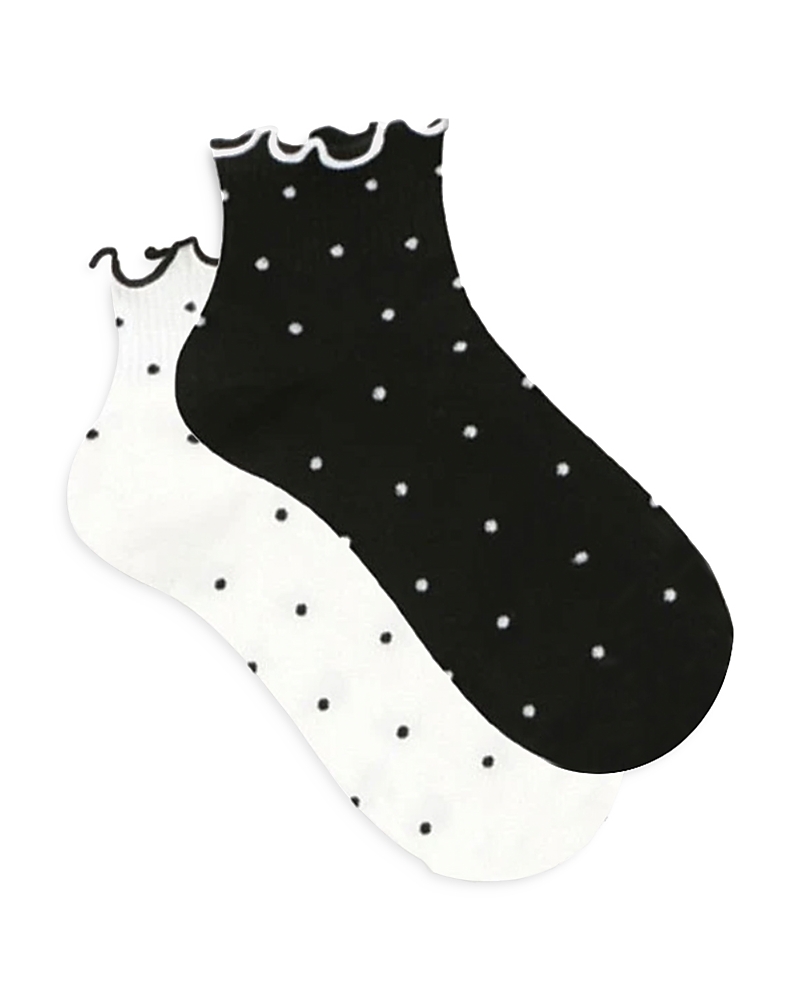 Stems Dot Ruffled Ankle Socks, Pack Of 2 In Black Ivory