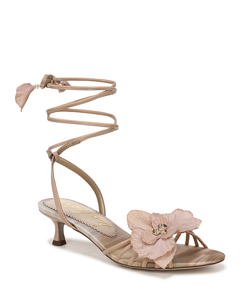 Sam Edelman Carla Lace Up Kitten Heel Ecru Beige Silk In Ecru