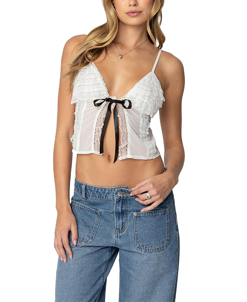 Edikted Ruffle Babydoll Crop Top In White