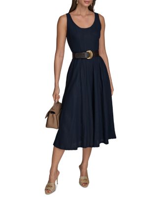 donna karan belted peplum dress Donna Karan Sleeveless Square Neck Midi A Line Dress - Green - Size 4
