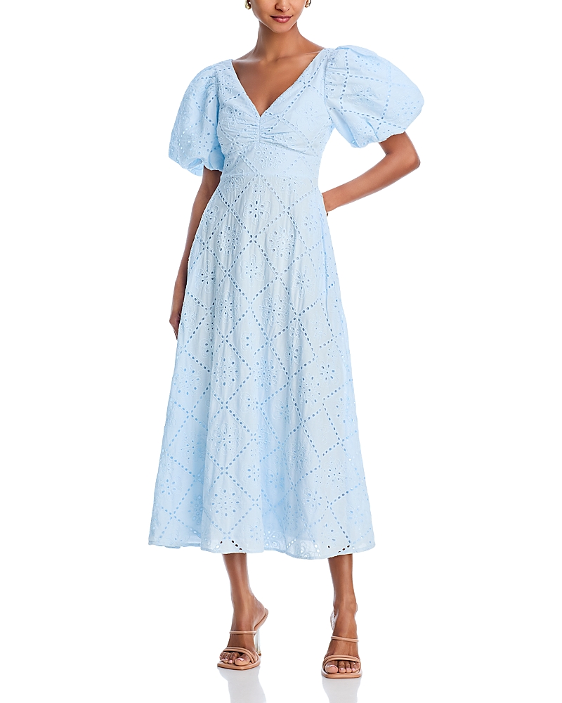 AQUA PUFF SLEEVE EYELET DRESS - EXCLUSIVE