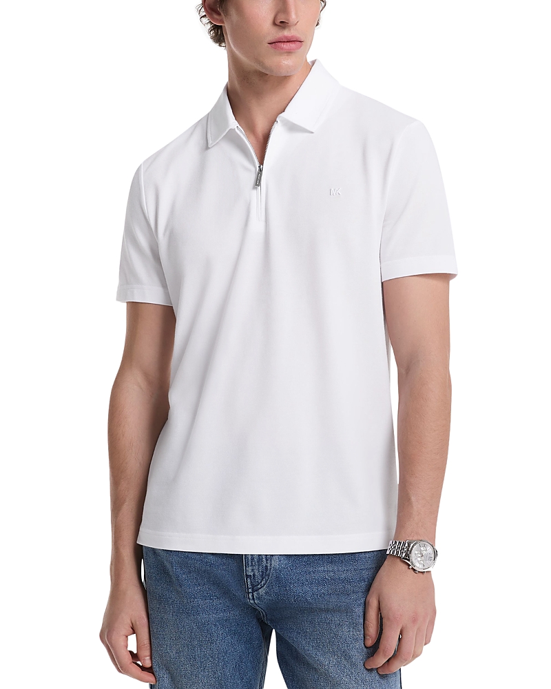 Michael Kors Cotton And Mesh Collar Polo Shirt In White