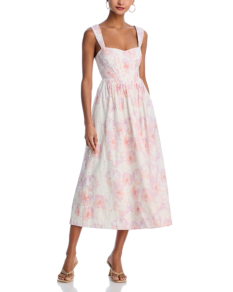 AQUA EYELET BUSTIER MIDI DRESS - EXCLUSIVE