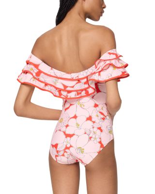 Printed Ruffle Bandeau One Piece Swimsuit
