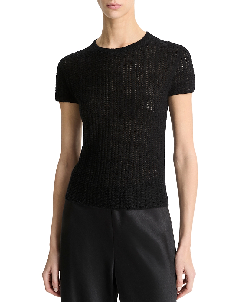Vince Crewneck Waffle-knit Top In Black