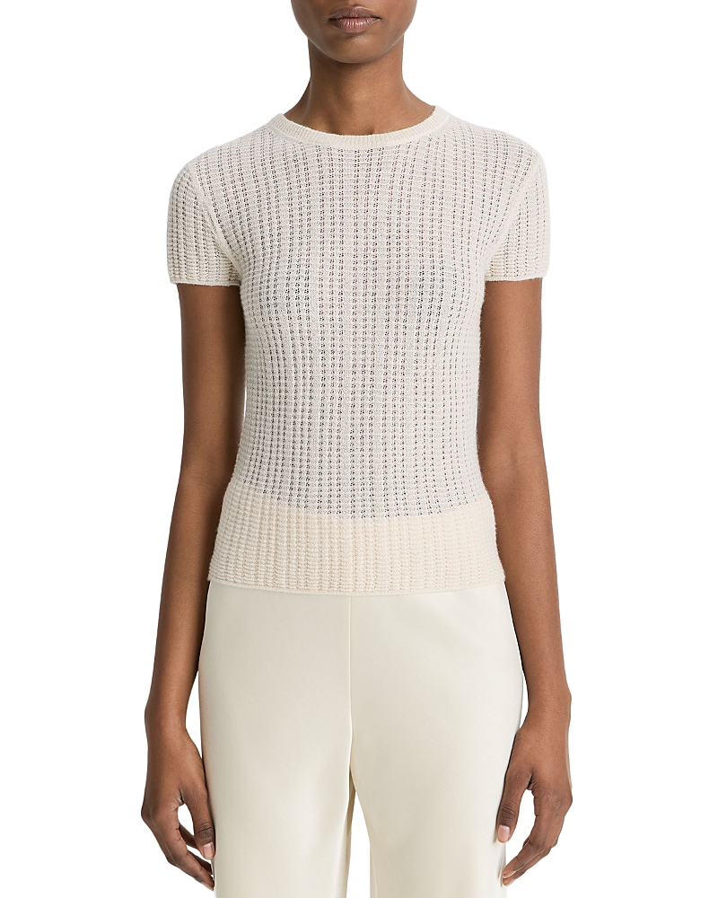 Vince Waffle Knit Short Sleeve Crew Neck Top In White Sand In White Sand