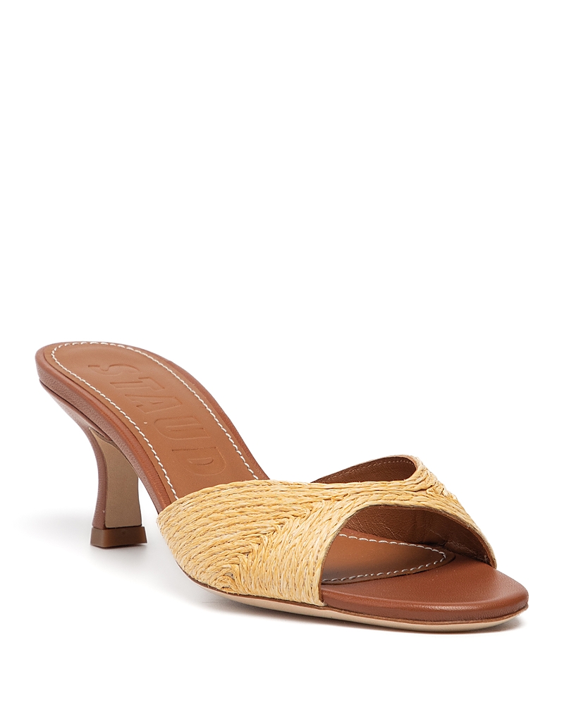 Staud Brigitte Raffia Kitten-heel Mules In Natural Raffia