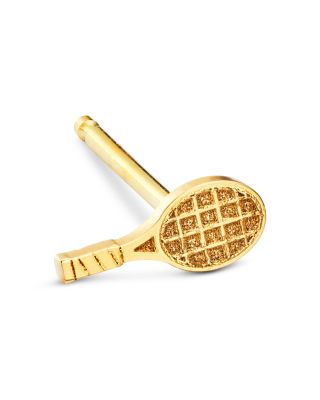 14K Yellow Gold Itty Bitty Symbols Tennis Racket Single Stud Earring