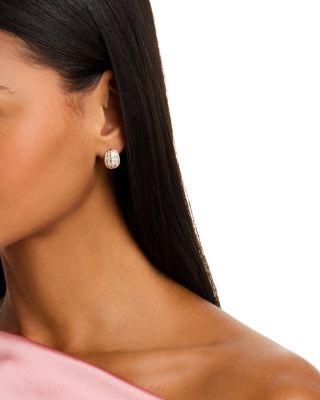 Diamond Round & Baguette Dome Earrings in 14K Yellow Gold, 1.0 tcw