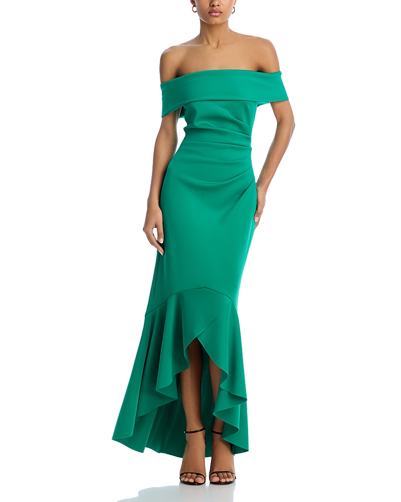 Eliza J Off The Shoulder High-low Gown In Jade