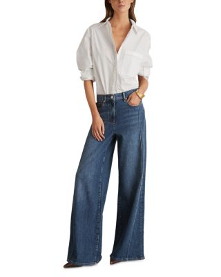 Petite Heather Mid Rise Wide Leg Jeans 