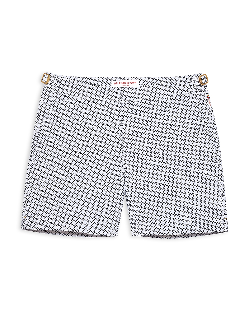 Orlebar Brown Bulldog Jacquard High Low Geo Swim Trunks In White