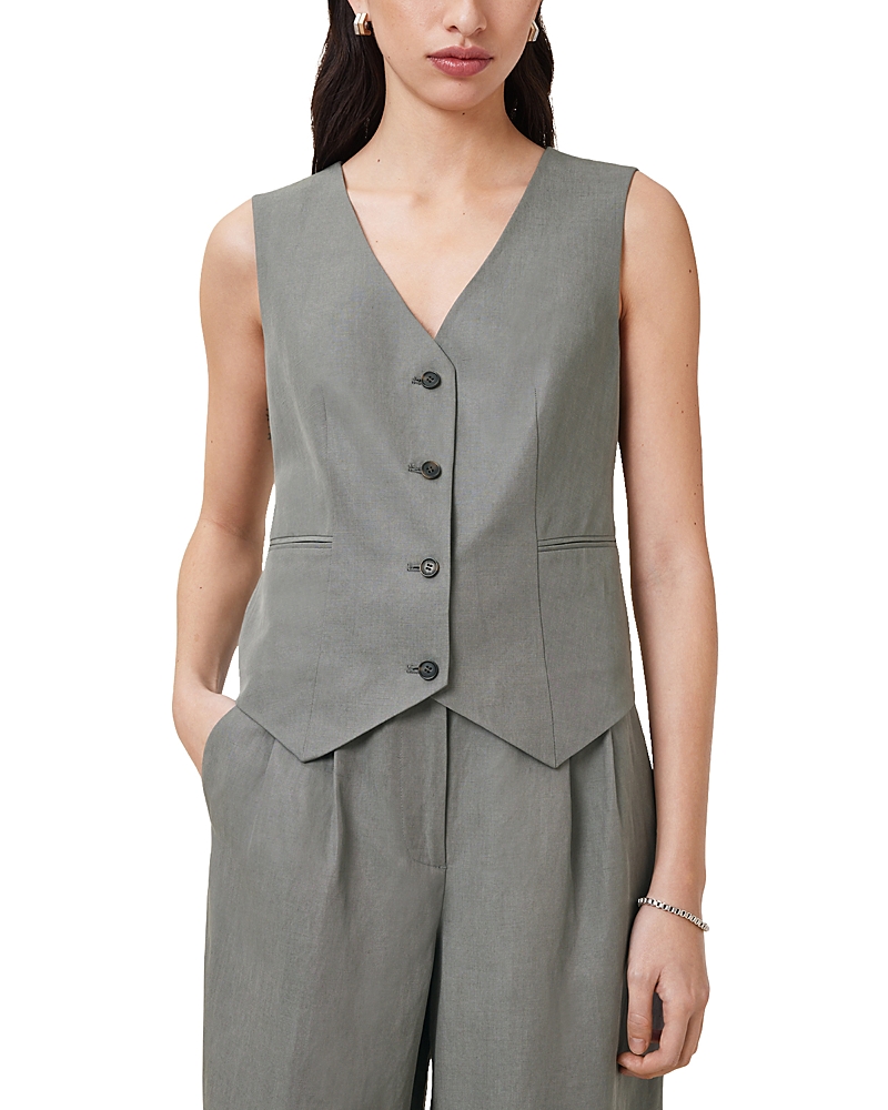 Allsaints Averie Button-fastening Sleeveless Vest In Grey