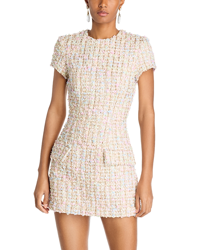Sergio Hudson Tweed Mini Dress In Yellow Wool