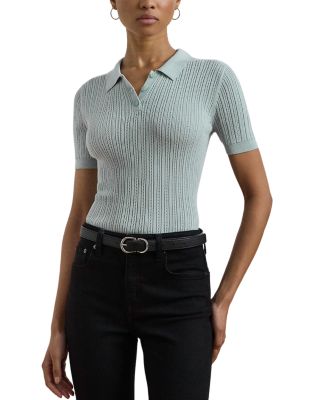 Ralph Lauren - Pointelle Knit Cotton Blend Polo Sweater