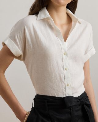 Linen Dolman Sleeve Button Down Shirt, Regular & Petite