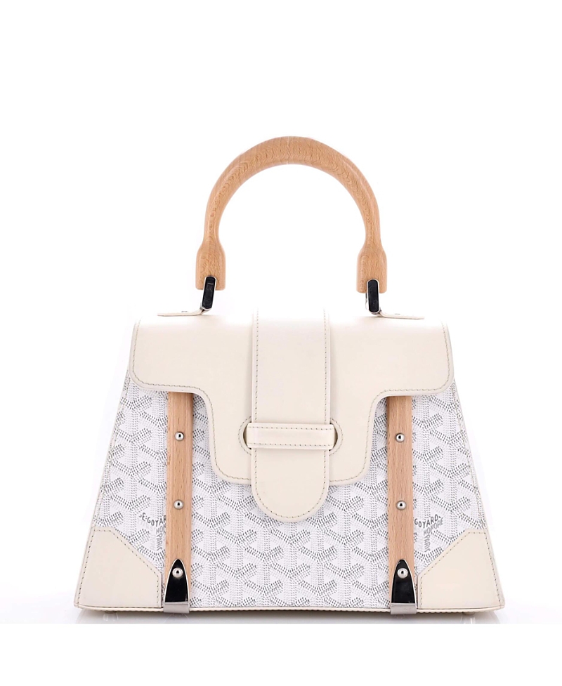 Pre-owned Pre-owned Goyard Goyard Pm Saigon Top Handle Bag Coated Canvas With Leather In White/ Brown