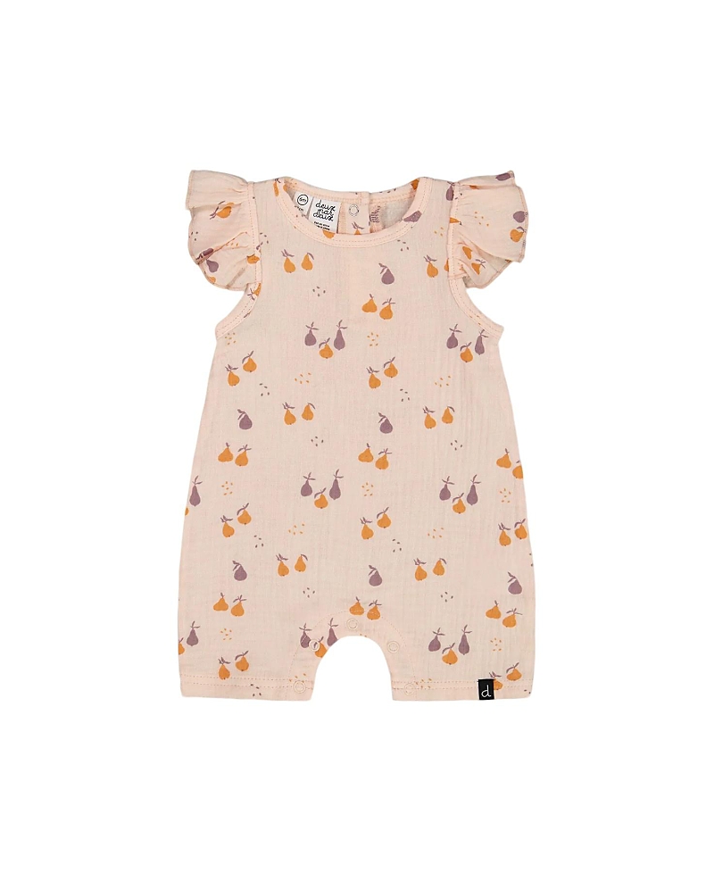 Deux Par Deux Girls' Printed Muslin One Piece Romper - Baby In Peach With Pears Print