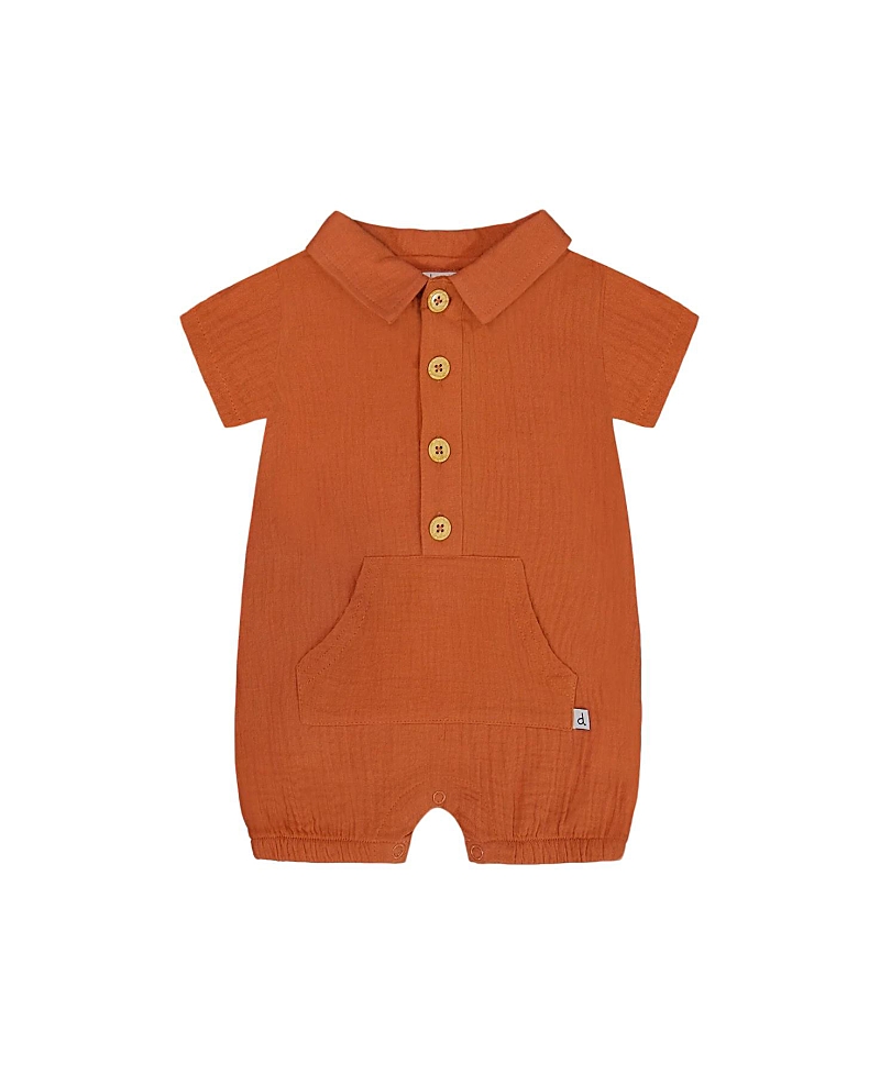 Deux Par Deux Boys' Short Sleeve Muslin Romper - Baby In Terracotta