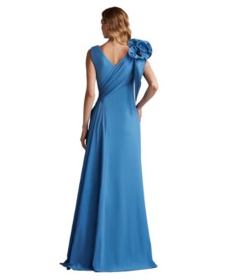 Barlowe Ruffled Shoulder Draped Crepe Gown