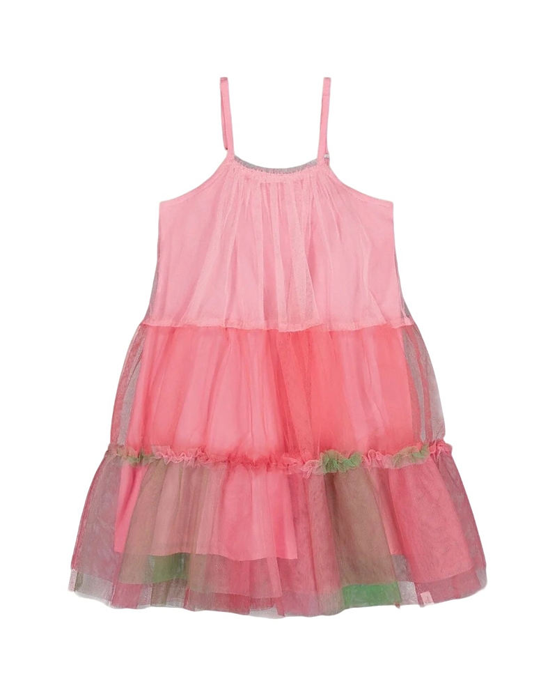 Deux Par Deux Girls' Sleeveless Color Block Tulle Dress - Big Kid In Pink And Green