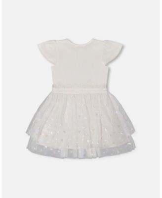  Girls' Bi-Material Dress with Glitter Hearts Skirt - Big Kid
