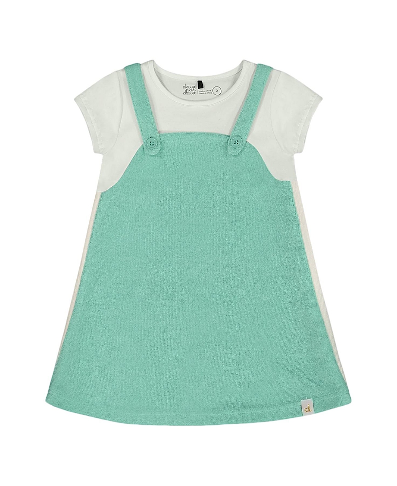 Deux Par Deux Girls' Terry Cloth Dress - Baby In Turquoise And Off-white