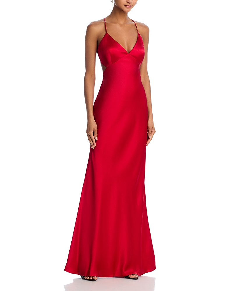 AQUA SATIN OPEN BACK GOWN - EXCLUSIVE