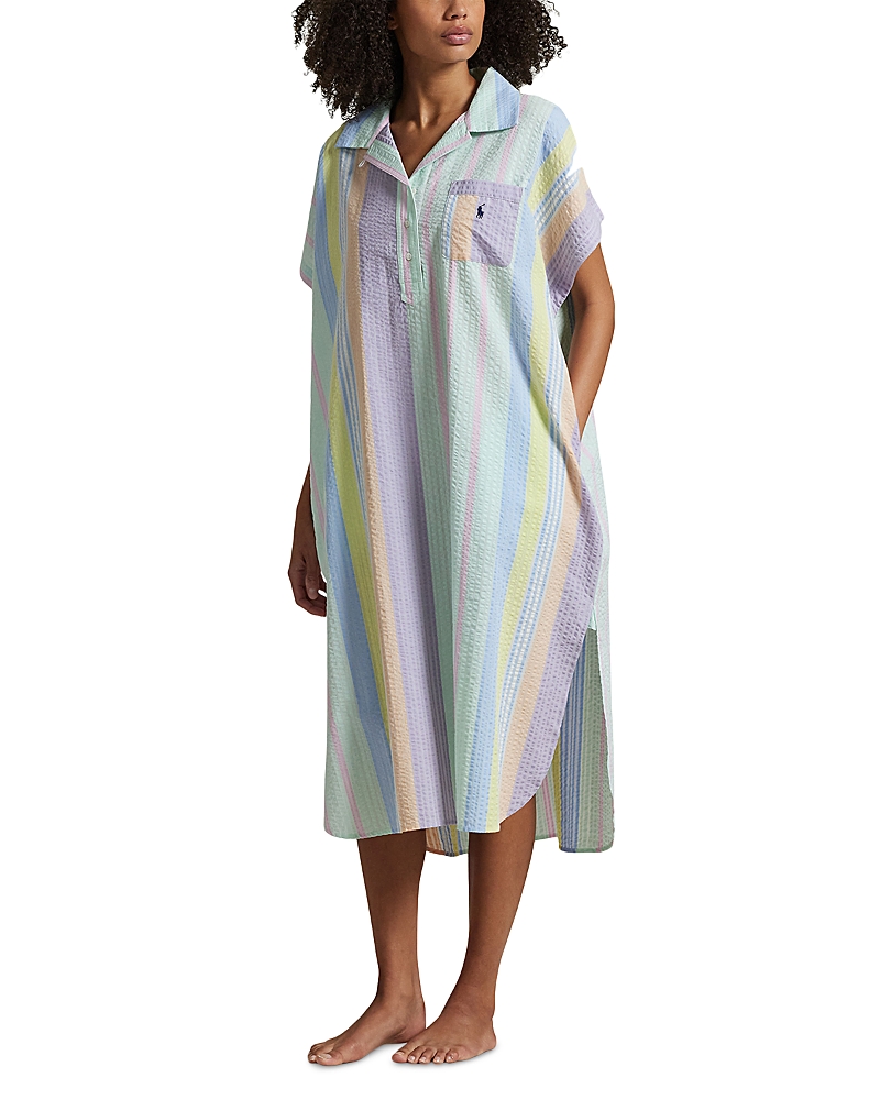 Polo Ralph Lauren Stripe Cotton Seersucker Sleepshirt In Coastal Stripe