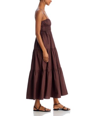 Shirred Cotton Poplin Midi Dress