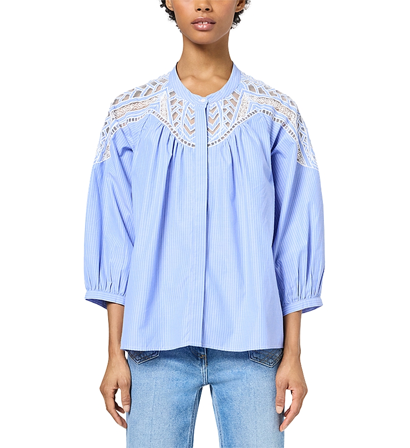 GERARD DAREL UVEA STRIPED LACE TRIM BLOUSE