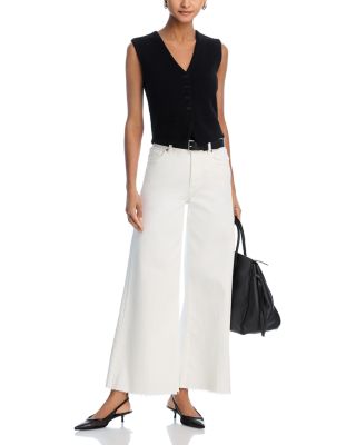 Le Palazzo Wide Leg Crop Raw Fray Jeans in Au Natural