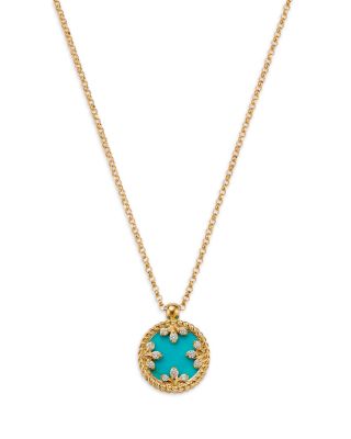 Roberto Coin - 18K Yellow Gold Venetian Princess Medallion Turquoise, Mother of Pearl, & Diamond Reversible Pendant Necklace, 16-17"