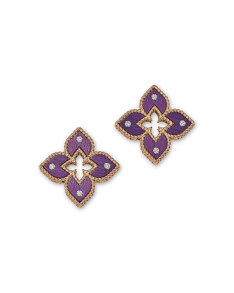 Roberto Coin 18K Rose Gold Venetian Princess Titanium Diamond Flower Stud Earrings