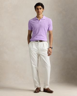 Textured Cotton-Linen Polo Sweater