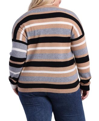 Plus Size Cashmere Mixed Stripe Cardigan