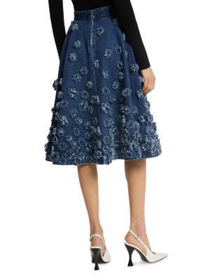 Floral Embroidered Denim Circle Skirt