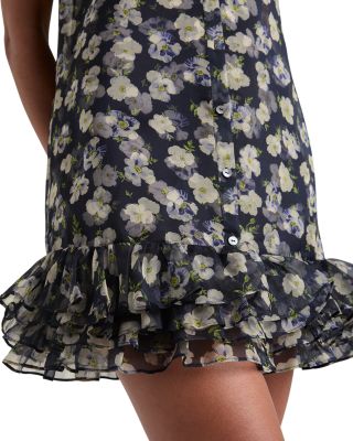 Tossed Poppies Ruffle Mini Dress