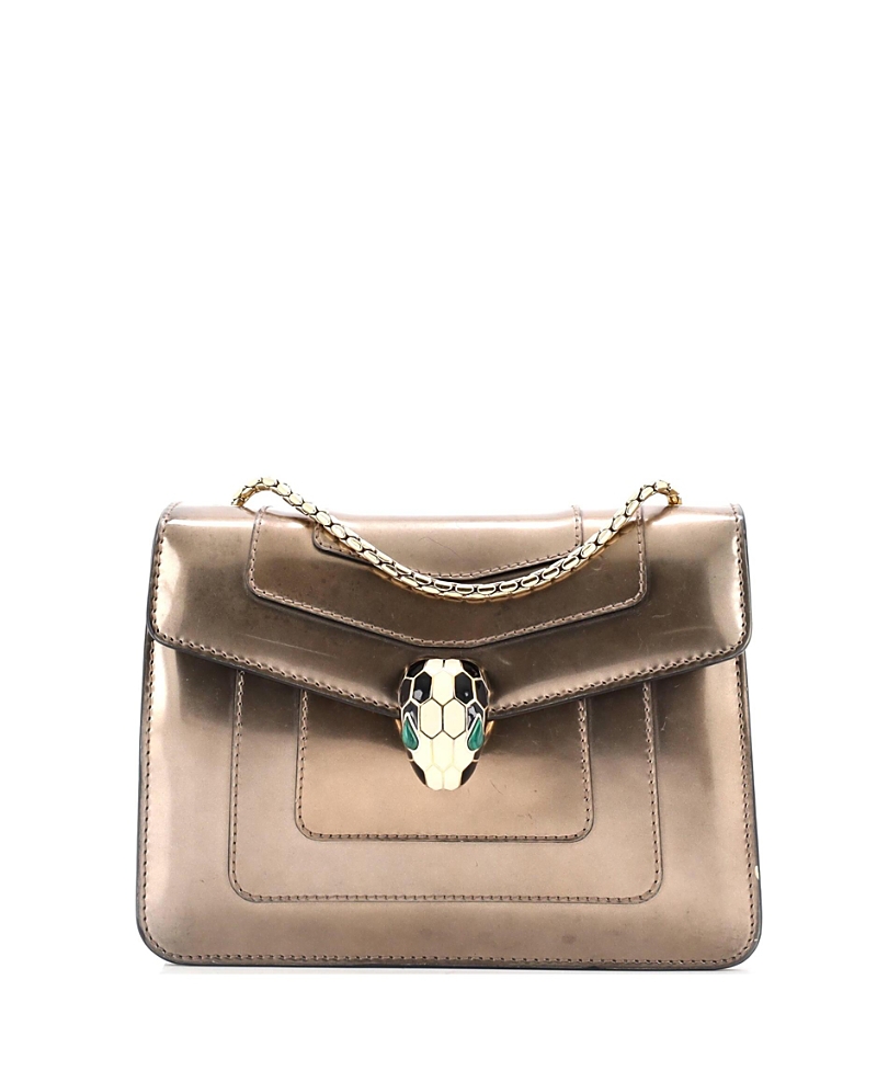 Pre-owned Pre-owned Bvlgari Bvlgari Serpenti Forever Square Shoulder Bag Metallic Leather In Brown