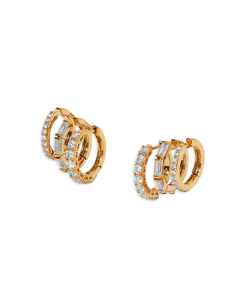 Nadri Cubic Zirconia Triple Row Hoop Earrings in 18K Gold Plated