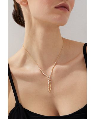 Cubic Zirconia Lariat Necklace in 18K Gold Plated, 16"-18"