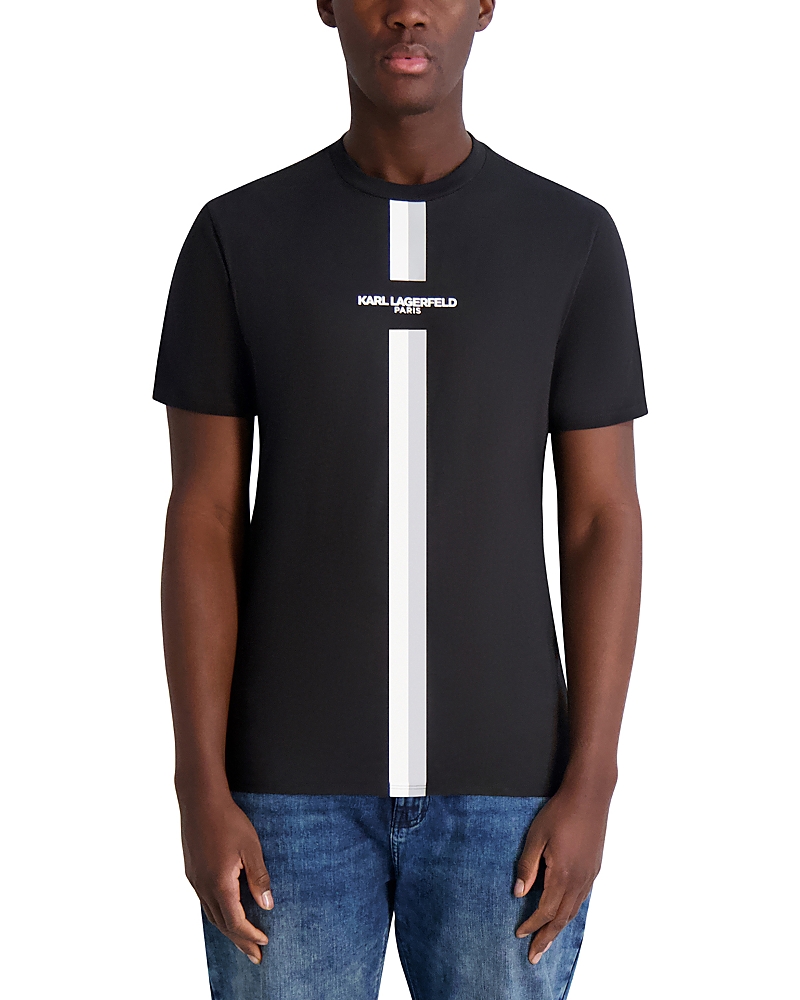 Karl Lagerfeld Racing Stripe Logo Graphic Tee In Black