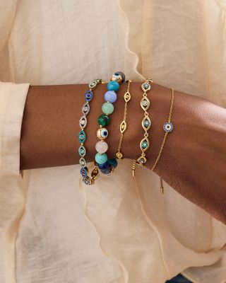 Salma Color Pav&eacute; Evil Eye Slider Bracelet in Gold Tone