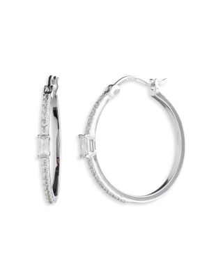 Cubic Zirconia Hoop Earrings in Sterling Silver