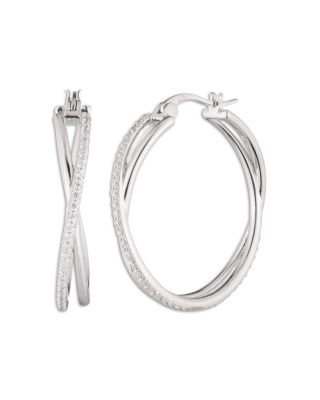 Ralph Lauren - Pav&eacute; Crisscross Hoop Earrings in Sterling Silver