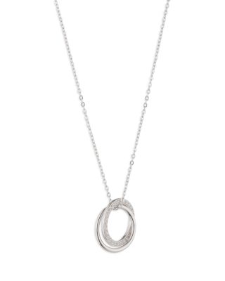 Pav&eacute; Ring Pendant Necklace in Sterling Silver, 16"-19" 