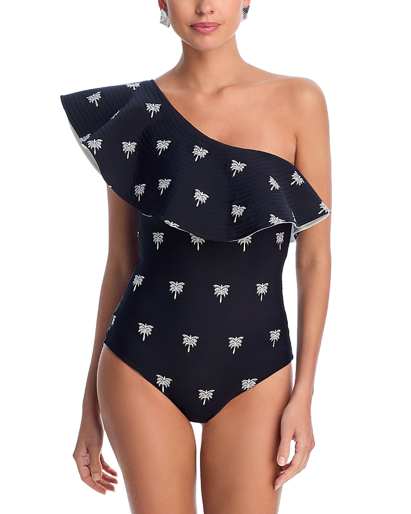 Juan De Dios Embroidered One Piece Swimsuit - Exclusive In Black/ivory Polka Palms