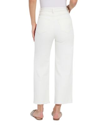 Noah High Waist Crop Wide Leg Fringe Jeans in Ecru White